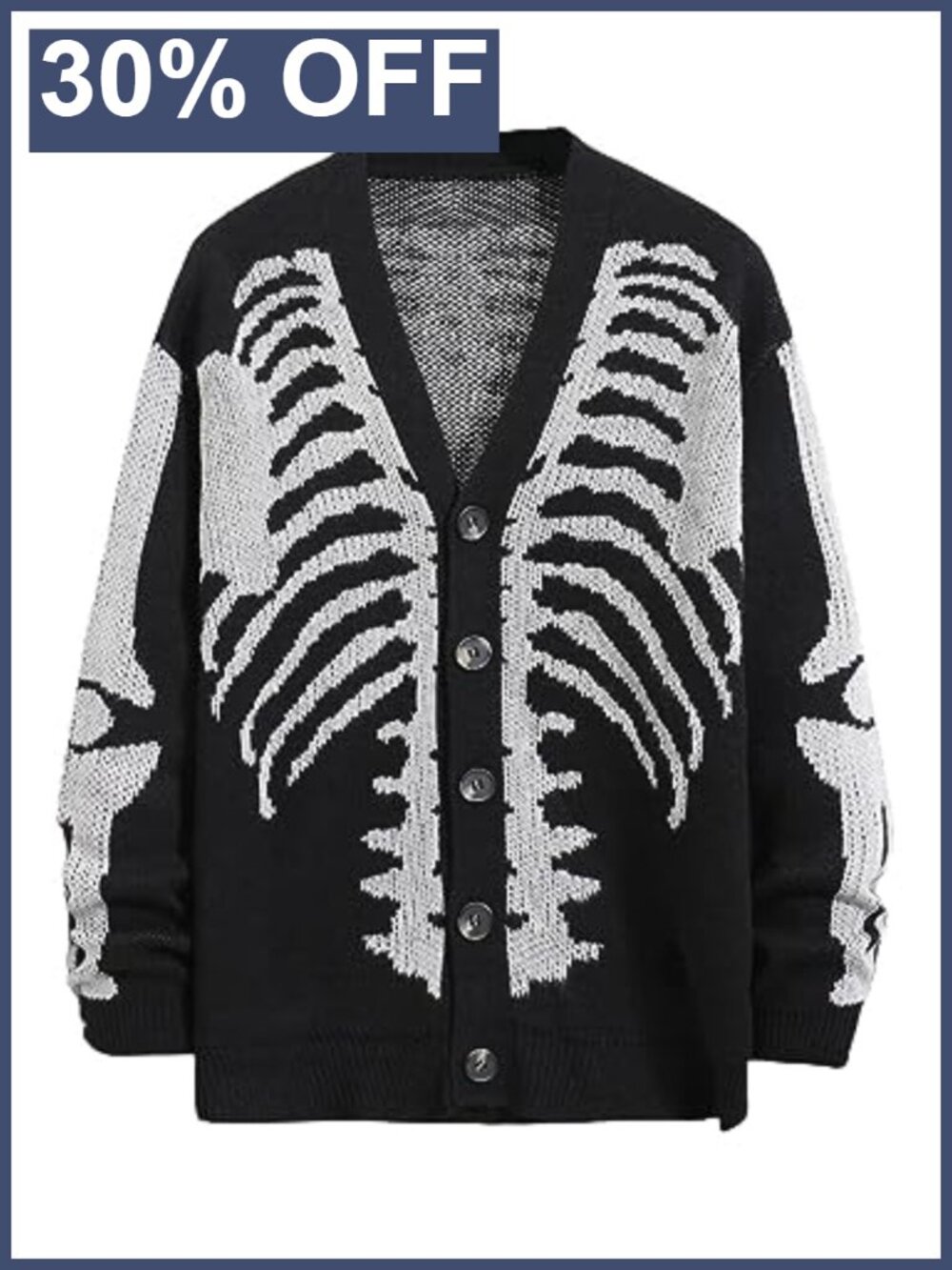 Men's Skeleton Pattern Knitted Cardigan Sweater